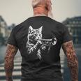 トランペットを奏でる猫 ヴィンテージ ジャズ ミュージシャン トランペッター メンズTシャツ バックプリント 高齢者への贈り物