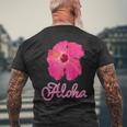 ハイビスカス Aloha アロハ《赤》（ハワイ・南国・フラダンス）夏 かわいい メンズTシャツ バックプリント 高齢者への贈り物