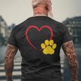 ハートと猫の足跡 – ミニマルな猫愛アート メンズTシャツ バックプリント 高齢者への贈り物