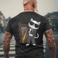 ハープを演奏する猫 音楽愛好家 音楽プレーヤー エキスパート ミュージシャン メンズTシャツ バックプリント 高齢者への贈り物