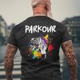 フリーランニング、ストリートワークアウト、フリースタイル、アクロバット、パルクール メンズTシャツ バックプリント 高齢者への贈り物