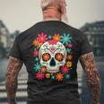 フローラルシュガースカル 死者の日 ヒッピー メンズTシャツ バックプリント 高齢者への贈り物