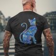 ブルー ペイズリーキャット メンズTシャツ バックプリント 高齢者への贈り物