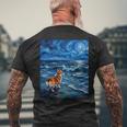 ペンブローク ウェールズ コーギー 犬 星月夜 ビーチ アートワーク メンズTシャツ バックプリント 高齢者への贈り物