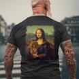 モナリザ プードルを抱く かわいい犬のアート パロディ絵画 メンズTシャツ バックプリント 高齢者への贈り物