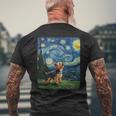 ヨークシャーテリア ハウリングムーン 星月夜 ゴッホ 面白い メンズTシャツ バックプリント 高齢者への贈り物
