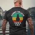 レトロ ヴィンテージorry I'm Late Iaw A Cat かわいい 猫好き メンズTシャツ バックプリント 高齢者への贈り物