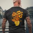 ヴァン・ゴッホ ひまわり ビンテージ イエローフラワー アートペインティング メンズTシャツ バックプリント 高齢者への贈り物