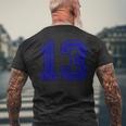 ヴィンテージナンバー 13 スポーツブルー代表チームナンバー 13 メンズTシャツ バックプリント 高齢者への贈り物