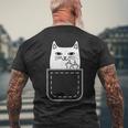 中指 猫 ポケット 面白い 漫画 猫 ホワイト プレミアム メンズTシャツ バックプリント 高齢者への贈り物
