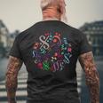 丸い色の音符、記号、サイン、ミュージシャン メンズTシャツ バックプリント 高齢者への贈り物