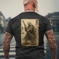侍亀 日本美術 亀 武士道刀 メンズTシャツ バックプリント 高齢者への贈り物