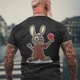 卓球選手 卓球をするかわいいうさぎさん メンズTシャツ バックプリント 高齢者への贈り物