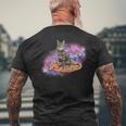 宇宙の猫とピザ メンズTシャツ バックプリント 高齢者への贈り物