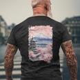 富士山 日本 桜 ヴィンテージ アニメ アート ピンク メンズTシャツ バックプリント 高齢者への贈り物
