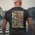 日本の侍アート 木版 宮本 武蔵 巨大コウモリ メンズTシャツ バックプリント 高齢者への贈り物