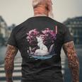 日本キツネ 妖怪 白狐 幽霊 浮世 E さくら メンズTシャツ バックプリント 高齢者への贈り物