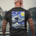 星月夜リメイクとミックスされた神奈川の大波 長袖tシャツ メンズTシャツ バックプリント 高齢者への贈り物