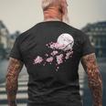 桜の木と月 日本の美しい桜 春 メンズTシャツ バックプリント 高齢者への贈り物