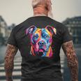 水彩のカラフルなアメリカン ピット ブル テリア犬 メンズTシャツ バックプリント 高齢者への贈り物