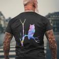 水彩フクロウsiitingツリーバードウォッチングアートバード メンズTシャツ バックプリント 高齢者への贈り物