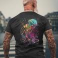 水彩画のクラゲアート。 メンズTシャツ バックプリント 高齢者への贈り物
