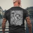 犬 像 自由 面白い 自由 白 ブラック ウェルシュ コーギー メンズTシャツ バックプリント 高齢者への贈り物
