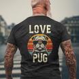 犬愛好家のためのかわいいパグのイラスト メンズTシャツ バックプリント 高齢者への贈り物