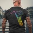 猫とサックスのサクソフォン楽器 メンズTシャツ バックプリント 高齢者への贈り物