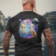 銀河を飛んでいる面白いオカメインコ オカメインコ メンズTシャツ バックプリント 高齢者への贈り物