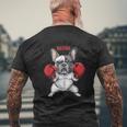 面白いフレンチブルドッグ ボクシング愛好家 ペット 犬 ボクシンググローブ メンズTシャツ バックプリント 高齢者への贈り物