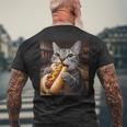 面白い猫を食べるホットドッグtシャツ リアルなタビーキャットフード ユーモア メンズTシャツ バックプリント 高齢者への贈り物