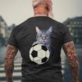 面白い猫サッカーボールグラフィック子猫のスポーツ愛好家のコスチューム メンズTシャツ バックプリント 高齢者への贈り物