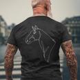 馬、ラインアート メンズTシャツ バックプリント 高齢者への贈り物