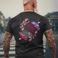 鯉魚フラワーオブライフ神聖幾何学桜アート メンズTシャツ バックプリント 高齢者への贈り物