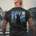 黒猫 星月夜 メンズTシャツ バックプリント 高齢者への贈り物