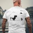Dino T-Rex 恐竜 ピクセルゲーム インターネットなし オフライン 面白い 男性 メンズTシャツ バックプリント 高齢者への贈り物