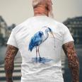アオサギ バードウォッチング メンズTシャツ バックプリント 高齢者への贈り物