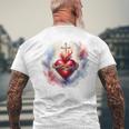 イエスの聖心 カトリック 献身 信仰 メンズTシャツ バックプリント 高齢者への贈り物