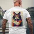 カラフル メインクーン 猫 芸術的 猫 動物 幾何学 アート メンズTシャツ バックプリント 高齢者への贈り物