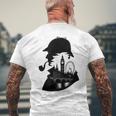 シャーロックホームズ&ロンドンのスカイラインシルエットギフト メンズTシャツ バックプリント 高齢者への贈り物