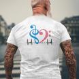 ツートーン 低音記号 ハート Ekg ウェーブ シアン&バブルガム ピンク メンズTシャツ バックプリント 高齢者への贈り物