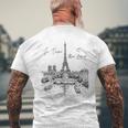 パリ エッフェル塔 スケッチ 街並み アート お土産 メンズTシャツ バックプリント 高齢者への贈り物