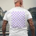 パープルラベンダーチェッカーボード メンズTシャツ バックプリント 高齢者への贈り物