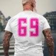 ピンク色背番号 69 チーム短大スポーツピンク色背番号付きユニフォーム メンズTシャツ バックプリント 高齢者への贈り物