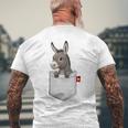 ポケットの中のロバのぞくかわいい動物のロバ メンズTシャツ バックプリント 高齢者への贈り物