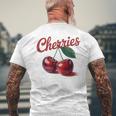 レトロなさくらんぼのイラスト 大胆な赤い果実 ヴィンテージ付き メンズTシャツ バックプリント 高齢者への贈り物