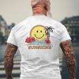 レトロなハッピーフェイス ハイビスカス ヤシの木「太陽に生きる」ビーチ メンズTシャツ バックプリント 高齢者への贈り物