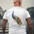 孔雀 動物 カラフル モチーフ 抽象画 孔雀 メンズTシャツ バックプリント 高齢者への贈り物