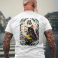 日本の浮世絵 黒子猫 鬼 マスク 魚 ハッピーチャンス アート メンズTシャツ バックプリント 高齢者への贈り物